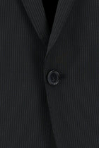 Siyah Slim Fit Dar Kesim Yünlü Klasik Çizgili Takım Elbise