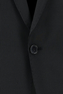 Siyah Slim Fit Dar Kesim Yünlü Klasik Çizgili Takım Elbise