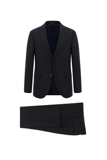 Koyu Lacivert 7 Drop Slim Fit Dar Kesim Yünlü Çizgili Tak?m Elbise-Abdullah Ki??l?