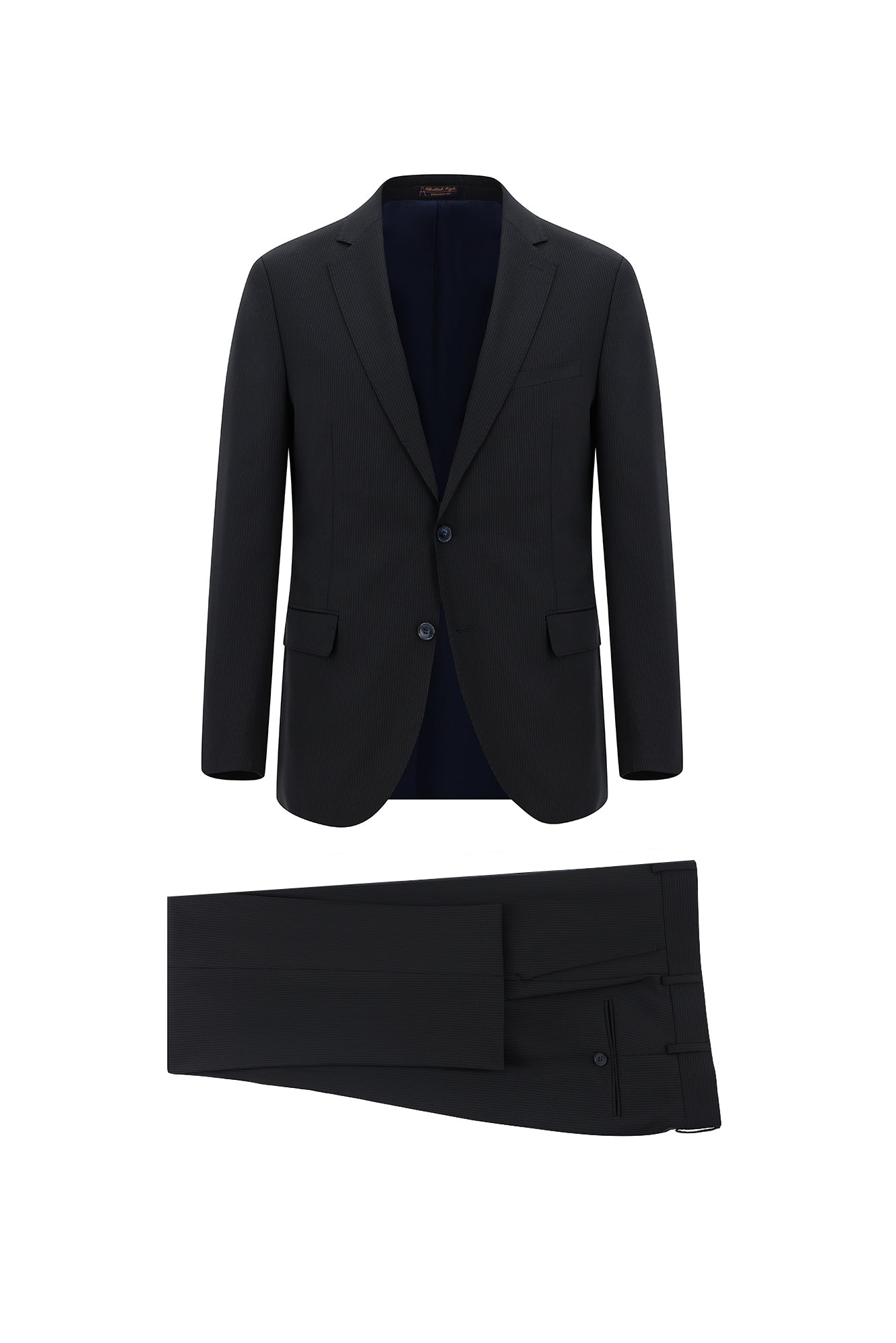 Koyu Lacivert Slim Fit Dar Kesim Yünlü Klasik Çizgili Takım Elbise