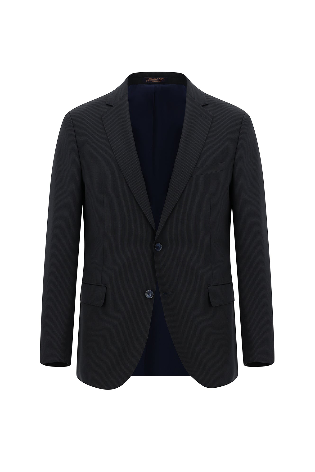 Koyu Lacivert Slim Fit Dar Kesim Yünlü Klasik Çizgili Takım Elbise