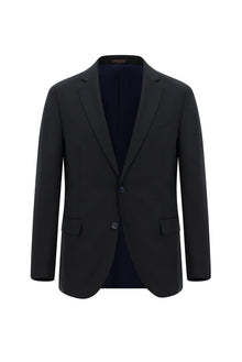 Koyu Lacivert Slim Fit Dar Kesim Yünlü Klasik Çizgili Takım Elbise