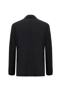 Koyu Lacivert 7 Drop Slim Fit Dar Kesim Yünlü Çizgili Tak?m Elbise-Abdullah Ki??l?