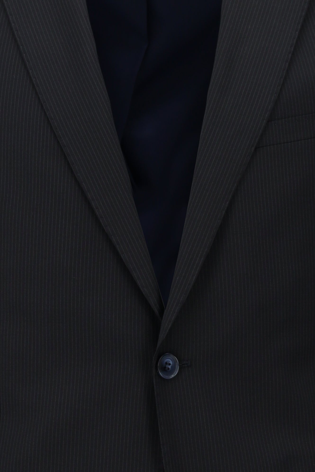 Koyu Lacivert Slim Fit Dar Kesim Yünlü Klasik Çizgili Takım Elbise