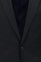 Koyu Lacivert Slim Fit Dar Kesim Yünlü Klasik Çizgili Takım Elbise