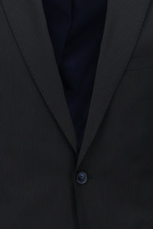 Koyu Lacivert Slim Fit Dar Kesim Yünlü Klasik Çizgili Takım Elbise