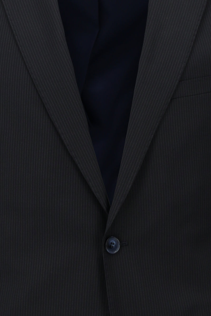 Koyu Lacivert Slim Fit Dar Kesim Yünlü Klasik Çizgili Takım Elbise