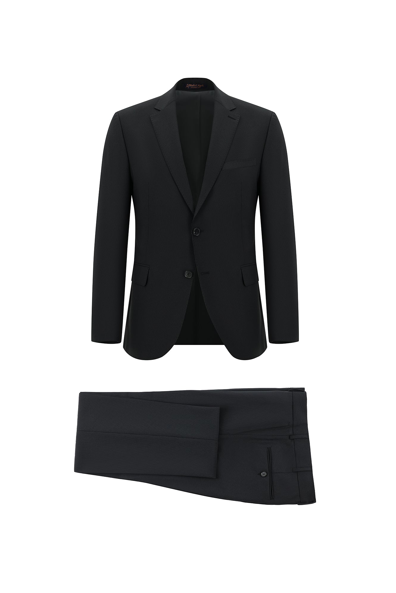 Siyah Slim Fit Dar Kesim Yünlü Klasik Çizgili Takım Elbise