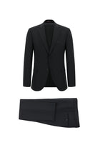 Siyah Slim Fit Dar Kesim Yünlü Klasik Çizgili Takım Elbise