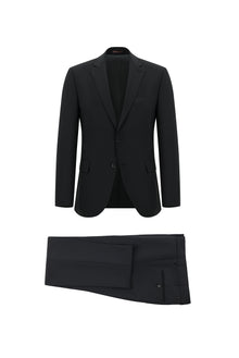 Siyah Slim Fit Dar Kesim Yünlü Klasik Çizgili Takım Elbise