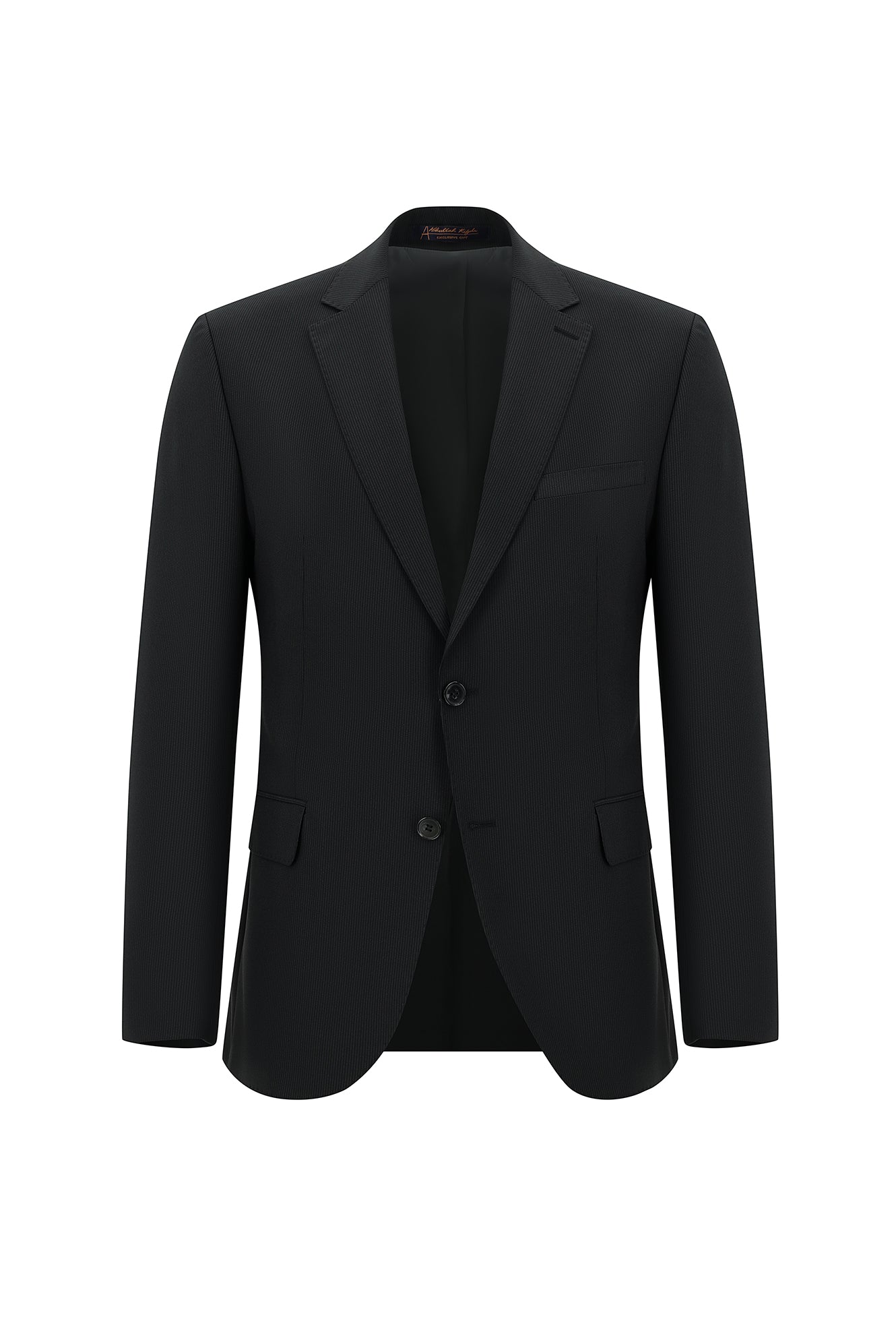 Siyah Slim Fit Dar Kesim Yünlü Klasik Çizgili Takım Elbise