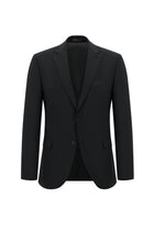 Siyah Slim Fit Dar Kesim Yünlü Klasik Çizgili Takım Elbise