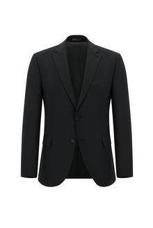 Siyah Slim Fit Dar Kesim Yünlü Klasik Çizgili Takım Elbise