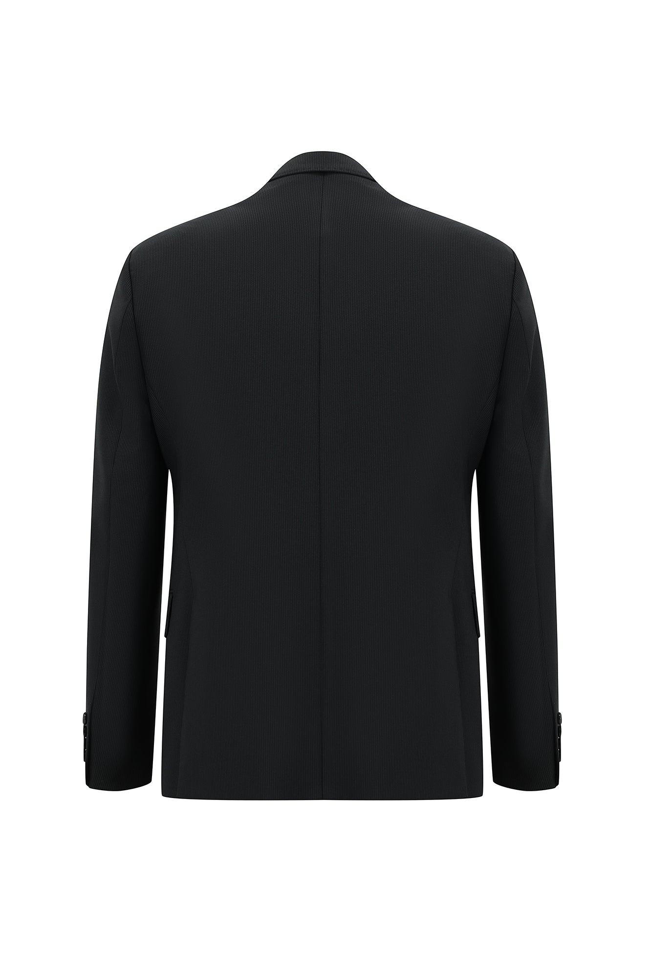 Siyah Slim Fit Dar Kesim Yünlü Klasik Çizgili Takım Elbise