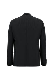 Siyah Slim Fit Dar Kesim Yünlü Klasik Çizgili Takım Elbise
