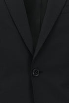 Siyah Slim Fit Dar Kesim Yünlü Klasik Çizgili Takım Elbise