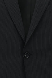 Siyah Regular Fit Yünlü Klasik Çizgili Takım Elbise