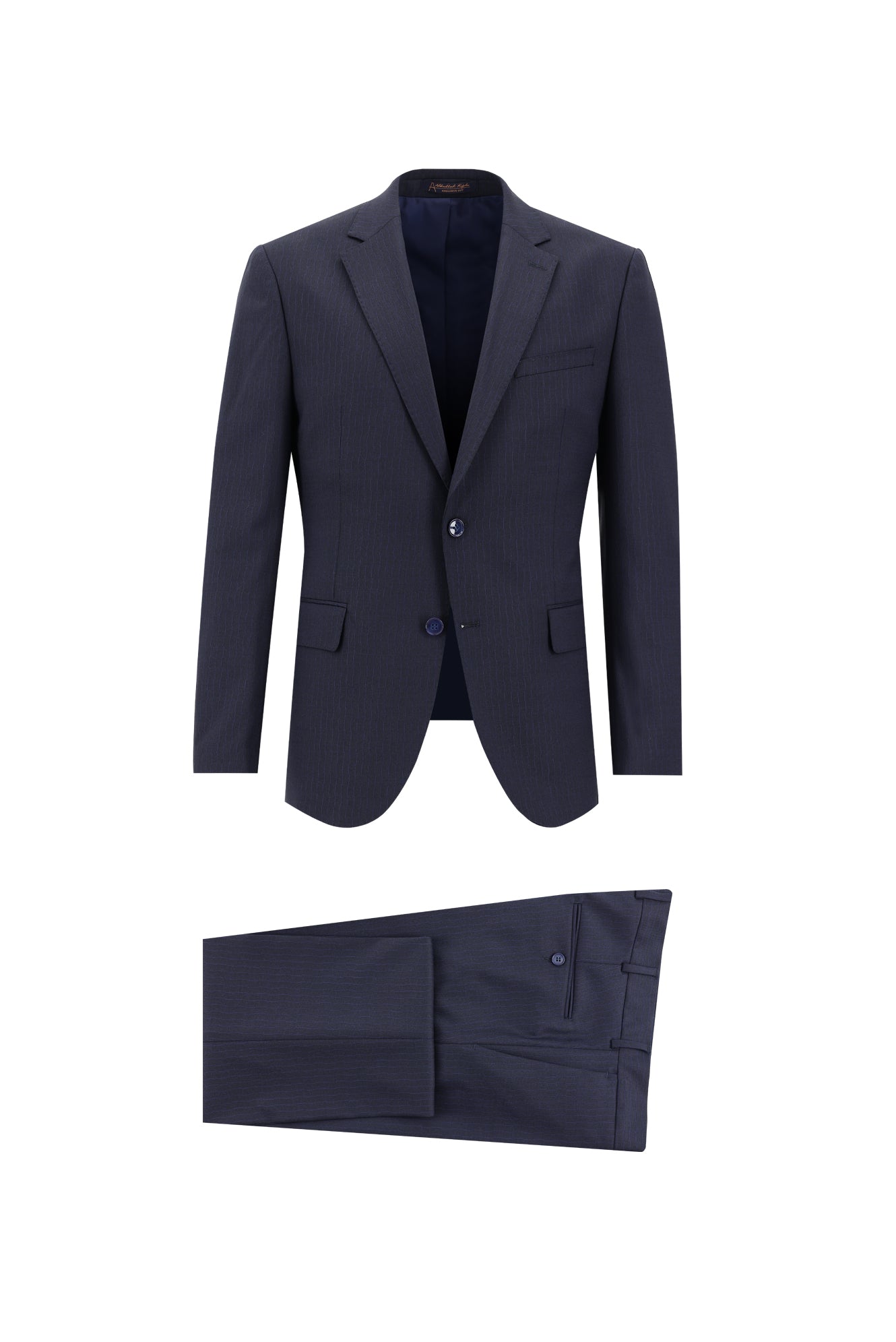 Orta Lacivert Slim Fit Dar Kesim Yünlü Klasik Çizgili Takım Elbise