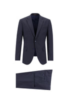 Orta Lacivert Slim Fit Dar Kesim Yünlü Klasik Çizgili Takım Elbise