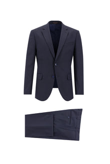 Orta Lacivert Slim Fit Dar Kesim Yünlü Klasik Çizgili Takım Elbise