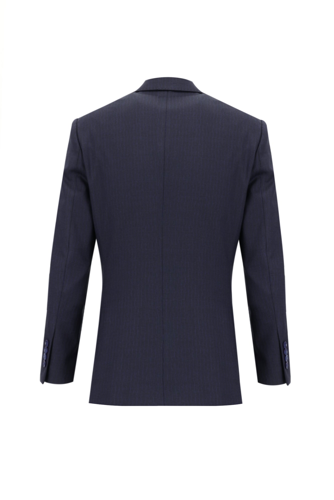 Orta Lacivert Slim Fit Dar Kesim Yünlü Klasik Çizgili Takım Elbise