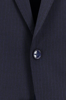 Orta Lacivert Slim Fit Dar Kesim Yünlü Klasik Çizgili Takım Elbise