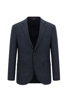 Orta Lacivert Slim Fit Dar Kesim Yünlü Kombinli Takım Elbise