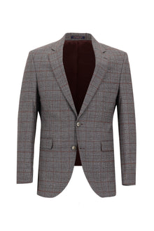 Orta Kahve 7 Drop Slim Fit Dar Kesim Kombinli Ekose Tak?m Elbise-Abdullah Ki??l?