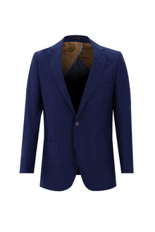 Orta Lacivert 4 Drop Relaxed Fit Rahat Kesim Desenli Keten Ceket-Abdullah Ki??l?