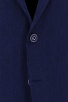 Orta Lacivert Relaxed Fit Rahat Kesim Desenli Keten Ceket