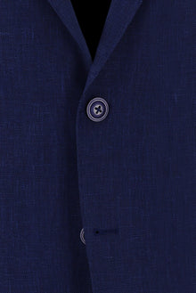 Orta Lacivert Relaxed Fit Rahat Kesim Desenli Keten Ceket