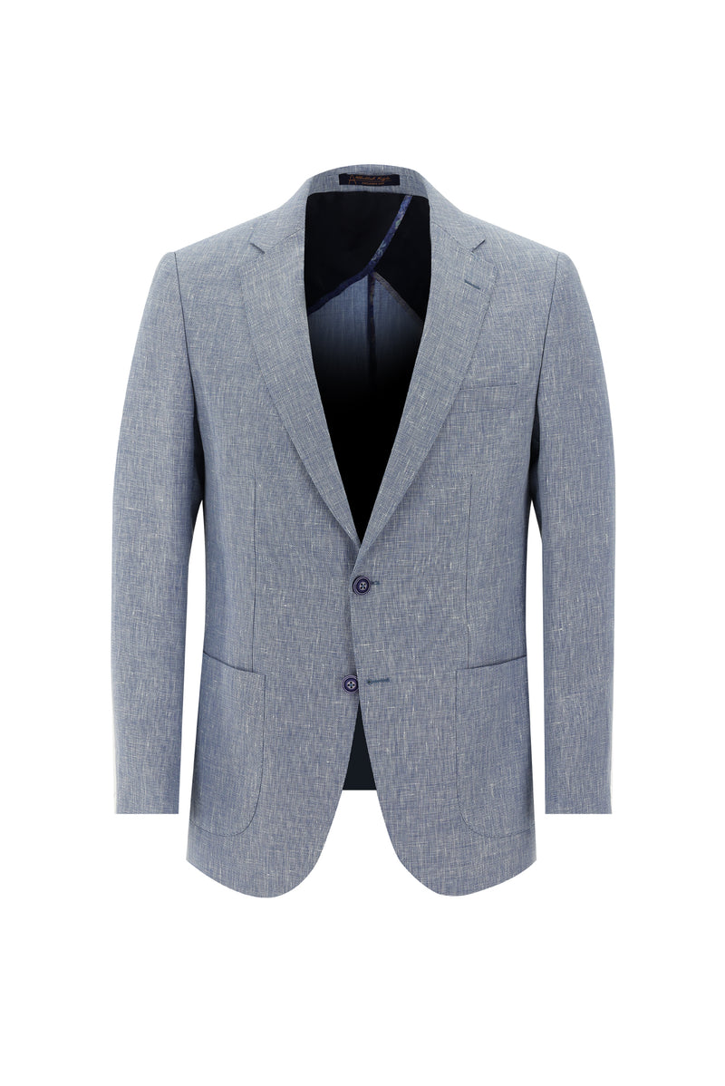 Koyu Mavi  Regular Fit Desenli Keten Ceket