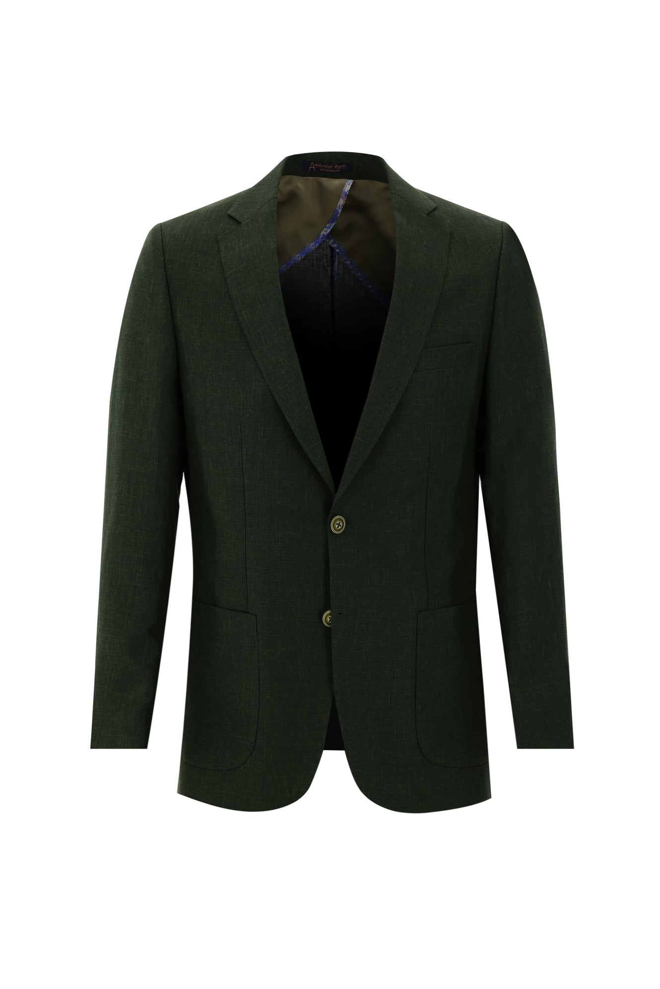 Koyu Yeşil Regular Fit Desenli Keten Ceket