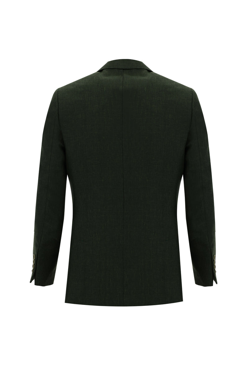 Koyu Yeşil Regular Fit Desenli Keten Ceket