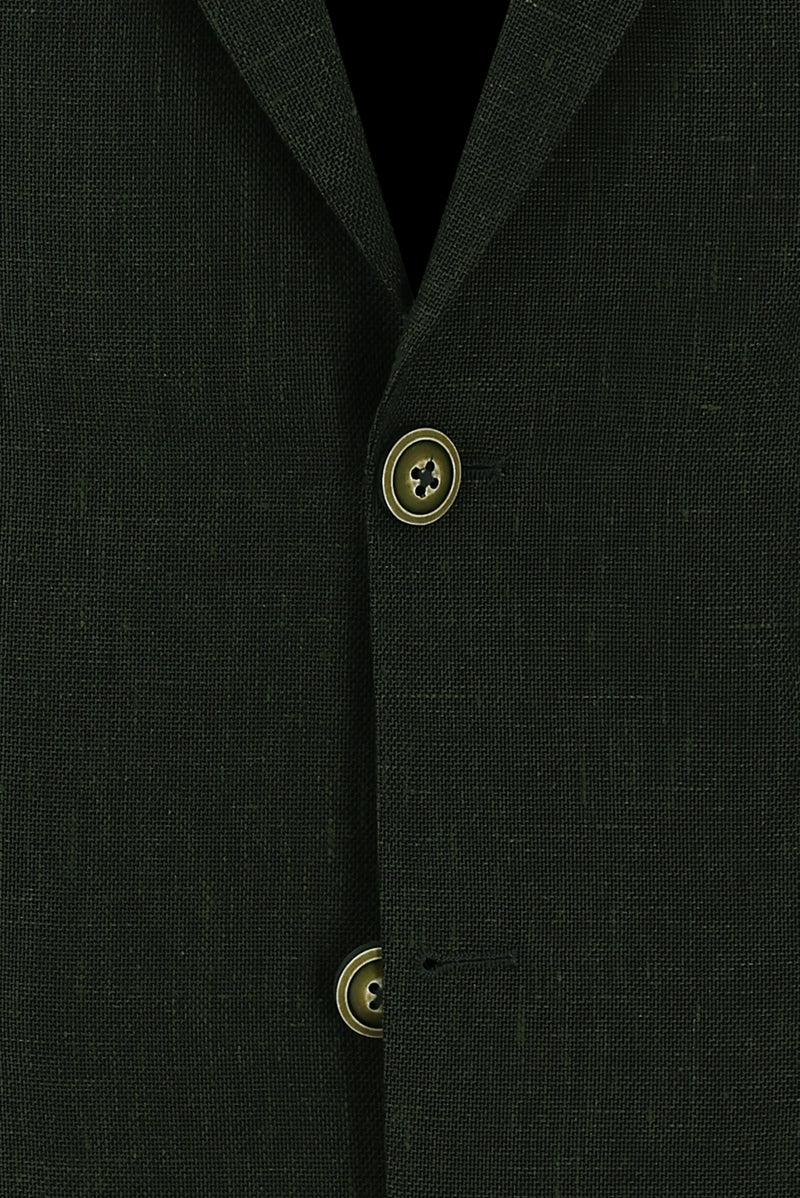 Koyu Yeşil Regular Fit Desenli Keten Ceket