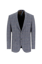 Orta Lacivert 7 Drop Slim Fit Dar Kesim Ekose Keten Ceket-Abdullah Ki??l?