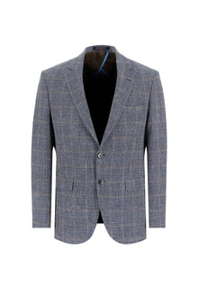 Orta Lacivert 7 Drop Slim Fit Dar Kesim Ekose Keten Ceket-Abdullah Ki??l?