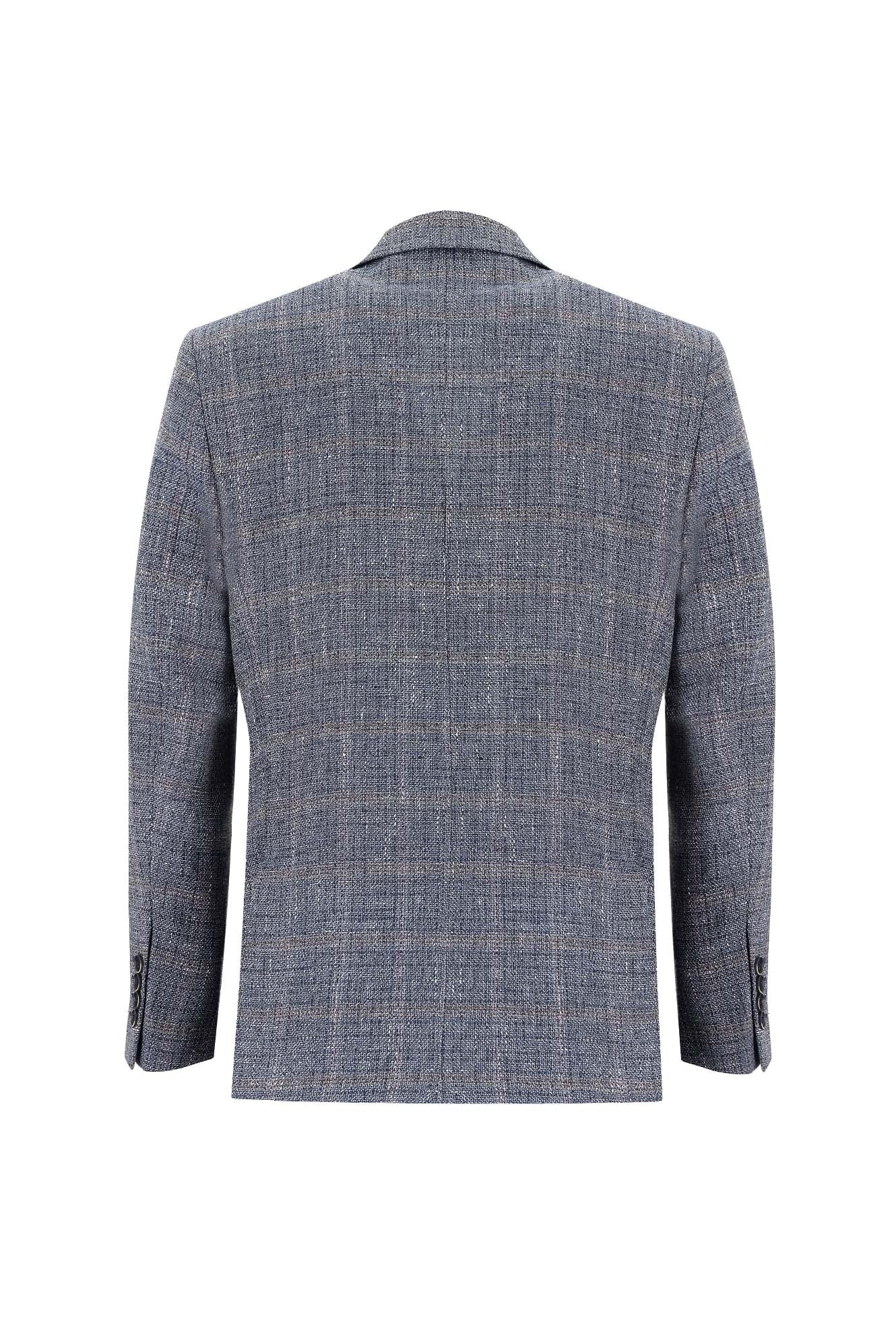 Orta Lacivert 7 Drop Slim Fit Dar Kesim Ekose Keten Ceket-Abdullah Ki??l?