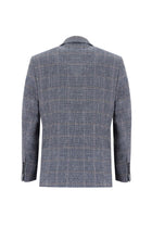 Orta Lacivert 7 Drop Slim Fit Dar Kesim Ekose Keten Ceket-Abdullah Ki??l?