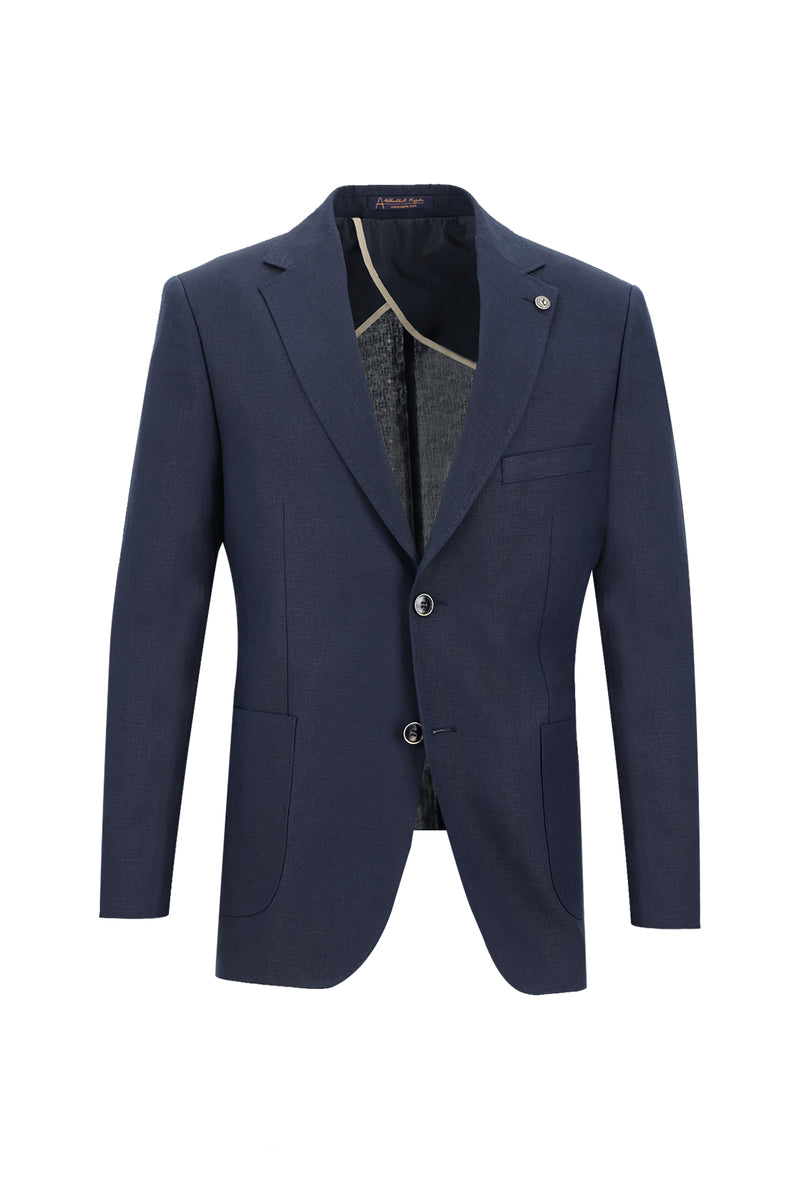 Koyu Lacivert Relaxed Fit Rahat Kesim Keten Ceket