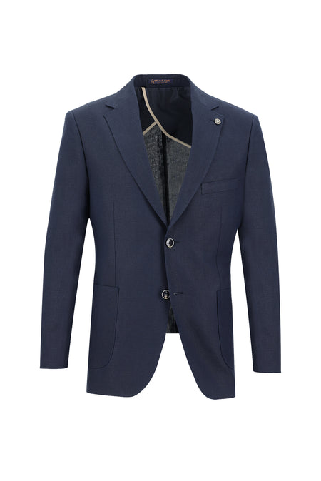 Koyu Lacivert 4 Drop Relaxed Fit Rahat Kesim Keten Ceket-Abdullah Ki??l?