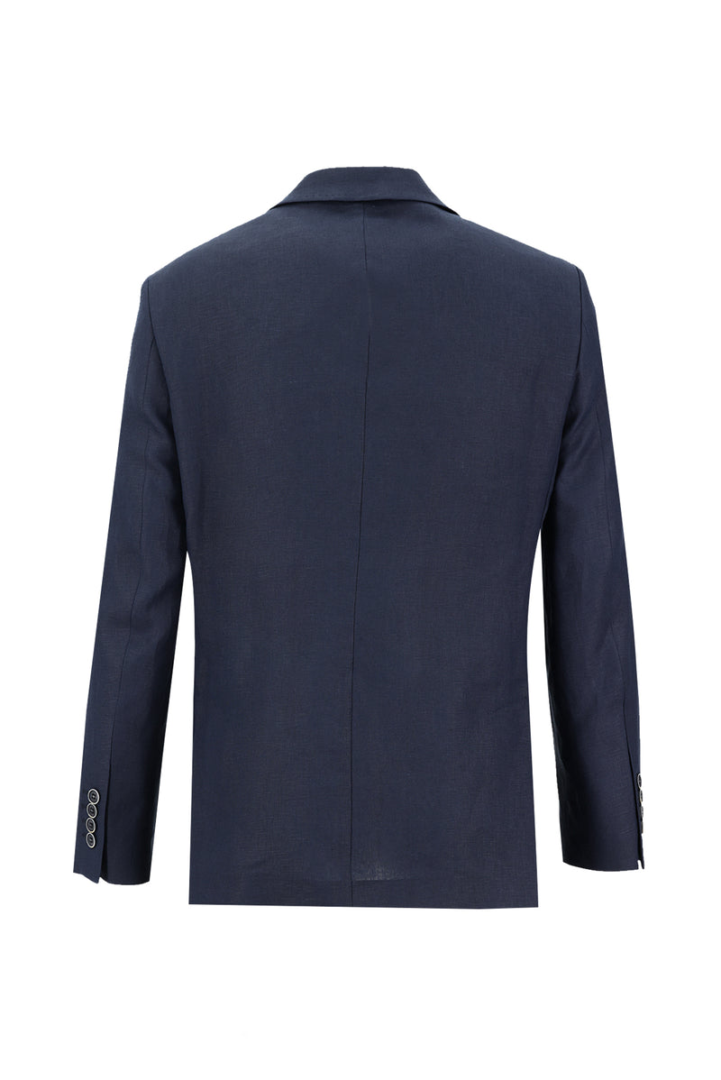 Koyu Lacivert Relaxed Fit Rahat Kesim Keten Ceket