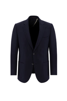 Koyu Lacivert Regular Fit Yünlü Desenli Ceket