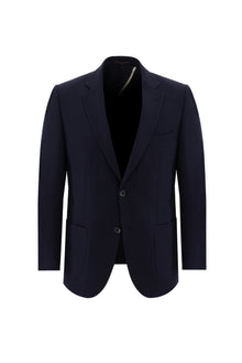 Koyu Lacivert 4 Drop Relaxed Fit Rahat Kesim Yünlü Desenli Ceket-Abdullah Ki??l?