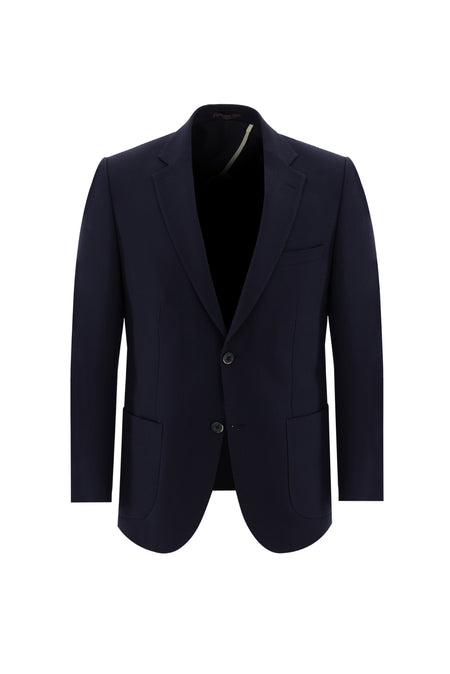 Koyu Lacivert Relaxed Fit Rahat Kesim Yünlü Desenli Ceket