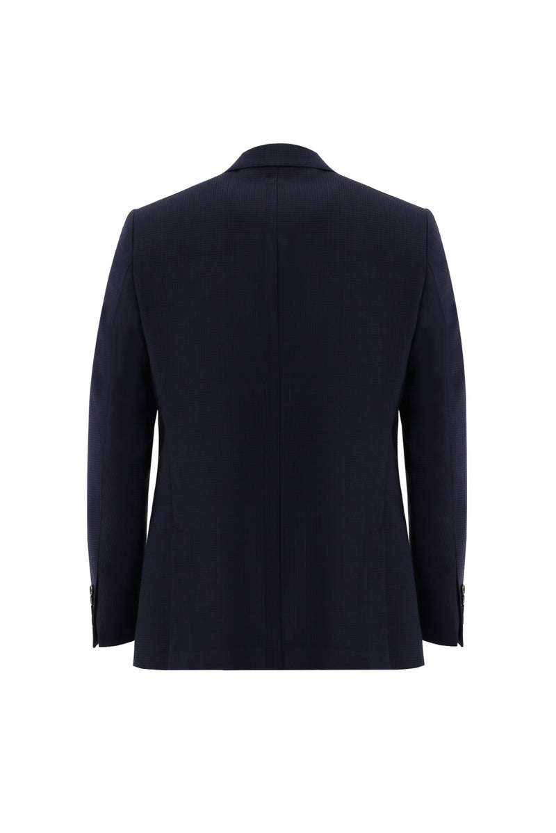 Koyu Lacivert Relaxed Fit Rahat Kesim Yünlü Desenli Ceket