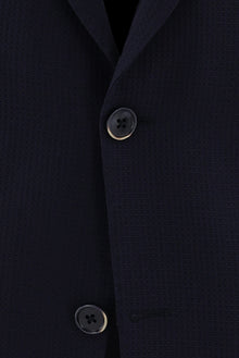 Koyu Lacivert Regular Fit Yünlü Desenli Ceket