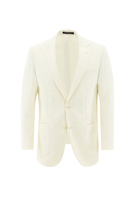 Ekru Regular Fit Yünlü Desenli Ceket