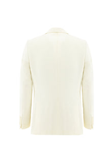 Ekru Regular Fit Yünlü Desenli Ceket