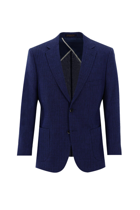 Saks Mavi Regular Fit Desenli Keten Ceket